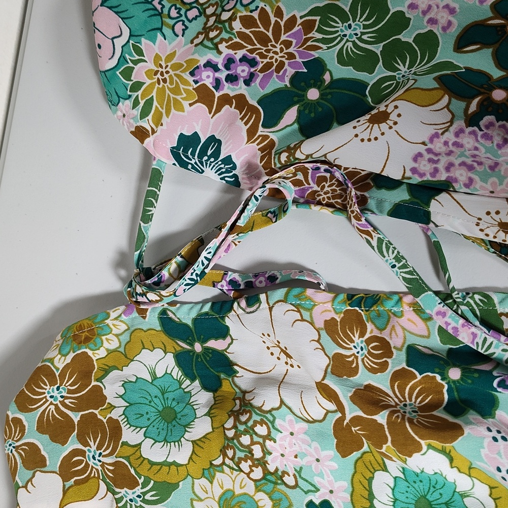 Umgee green floral patchwork kimono sleeve midi dress S - Picture 6 of 9